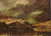 Rembrandt Harmensz Van Rijn Stadt auf einem Hugel bei sturmischem Wetter Germany oil painting artist